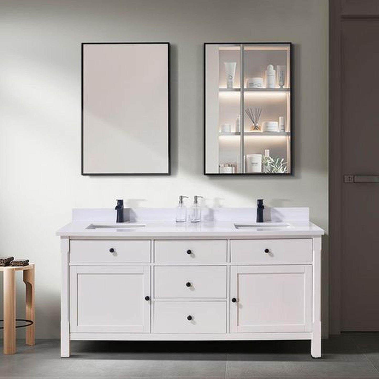 Altair Caorle 73" x 22" Snow White Composite Stone Bathroom Vanity Top With White SInk