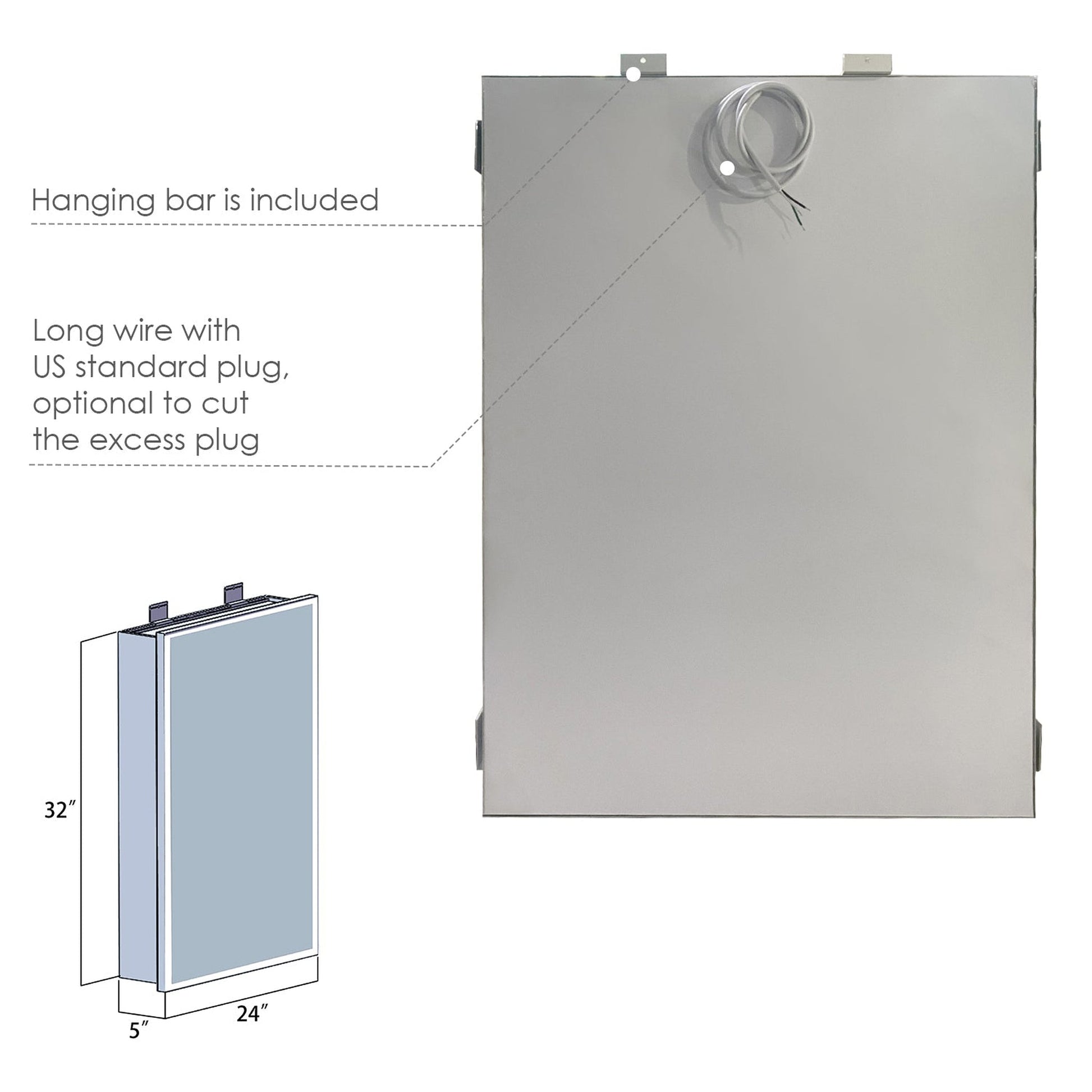 Altair Carsoli 24" Rectangle Surface-Mount/Recessed LED Medicine Cabinet