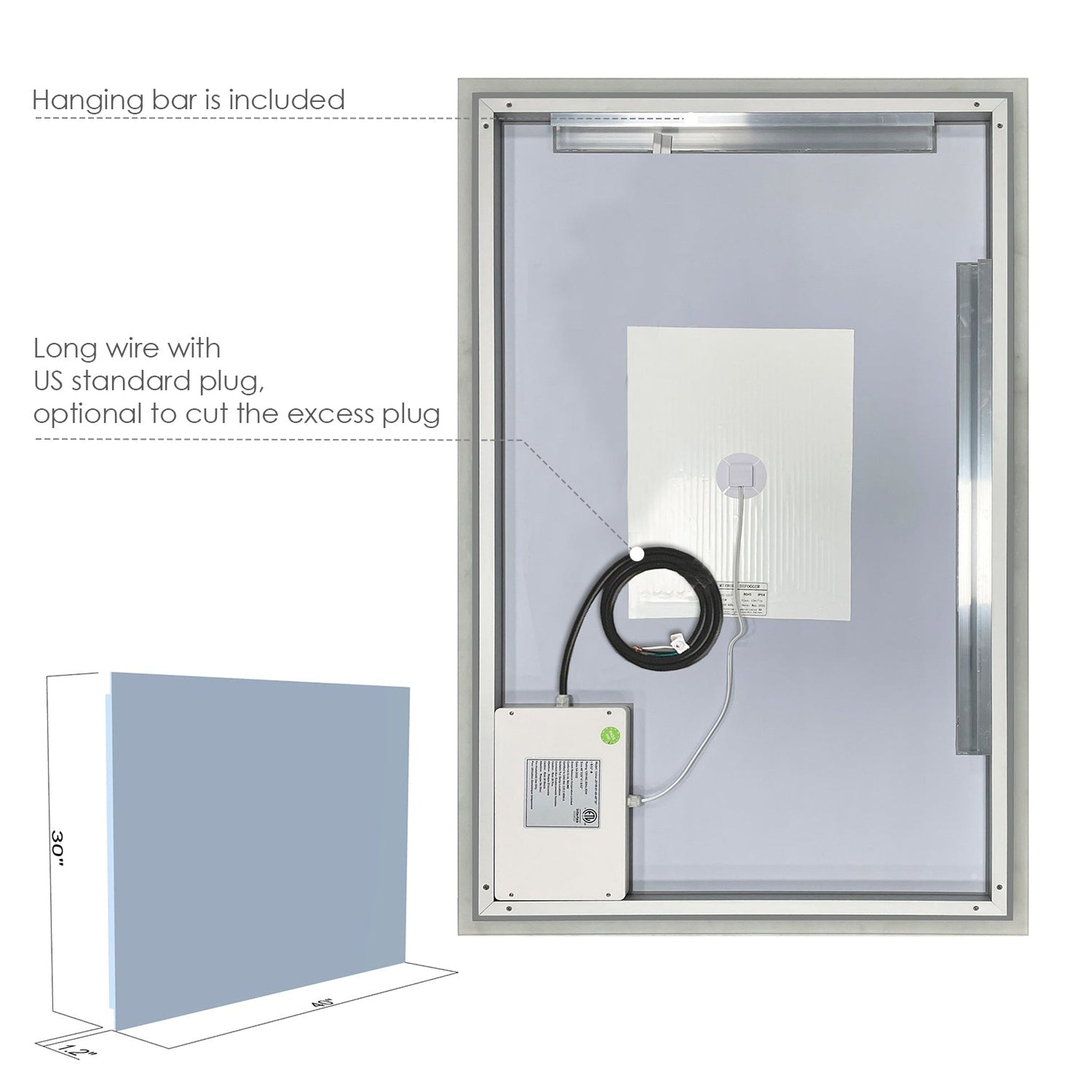 Altair Cassano 40" Rectangle Wall-Mounted LED Mirror