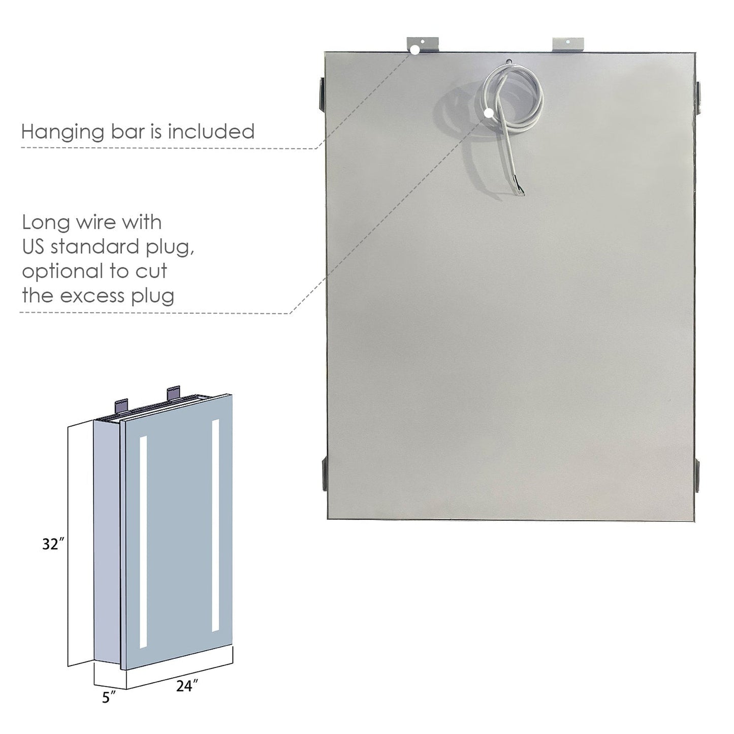 Altair Catola 24" Rectangle Surface-Mount/Recessed LED Medicine Cabinet