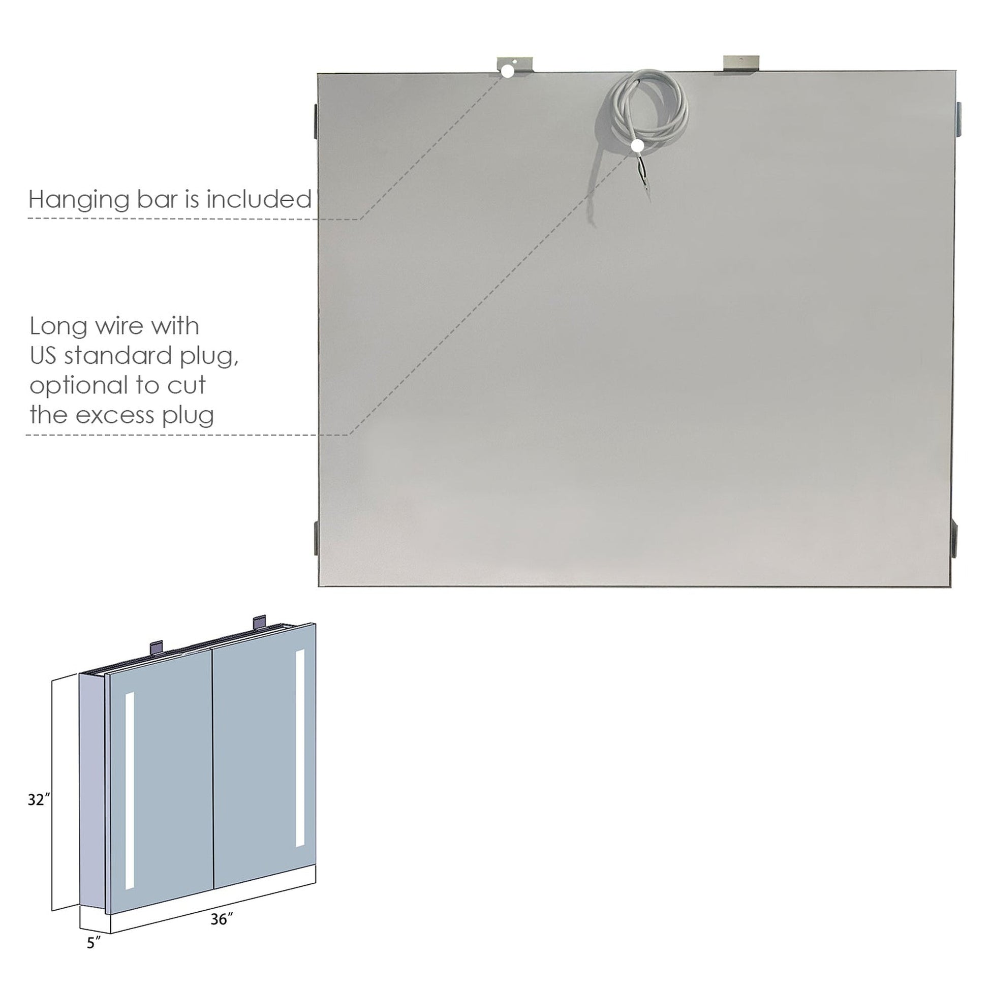 Altair Catola 36" Rectangle Surface-Mount/Recessed LED Medicine Cabinet