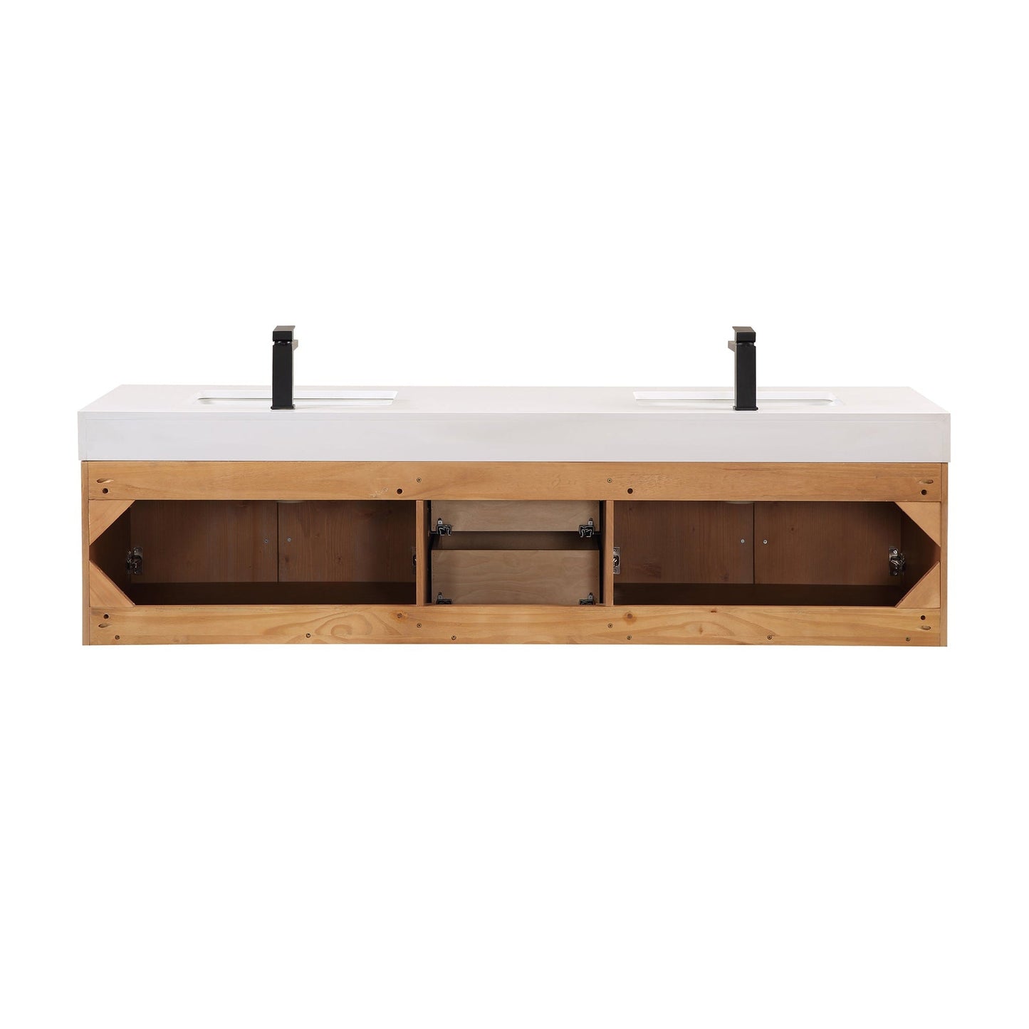 Altair Corchia 72" Light Brown Wall-Mounted Double Bathroom Vanity Set With White Composite Stone Top, Two Rectangular Undermount Ceramic Sinks, and Overflow