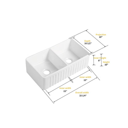 Altair Cremona 33" Rectangular White Ceramic Double Farmhouse Sink