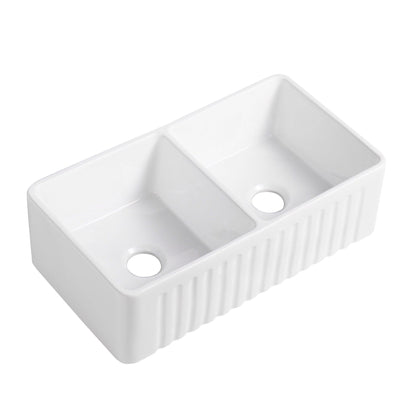 Altair Cremona 33" Rectangular White Ceramic Double Farmhouse Sink