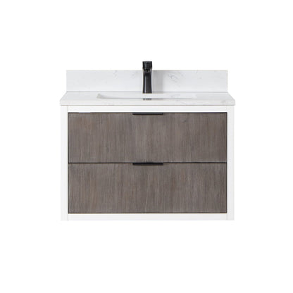 Altair Dione 30" Single Classical Gray Wall-Mounted Bathroom Vanity Set With Aosta White Composite Stone Top, Single Rectangular Undermount Ceramic Sink, Overflow, and Backsplash
