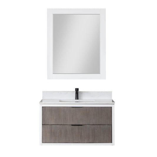 Altair Dione 36" Single Classical Gray Wall-Mounted Bathroom Vanity Set With Mirror, Aosta White Composite Stone Top, Single Rectangular Undermount Ceramic Sink, Overflow, and Backsplash