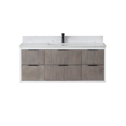 Altair Dione 48" Single Classical Gray Wall-Mounted Bathroom Vanity Set With Aosta White Composite Stone Top, Single Rectangular Undermount Ceramic Sink, Overflow, and Backsplash