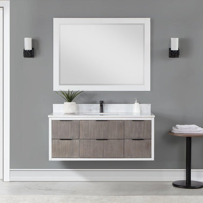 Altair Dione 48" Single Classical Gray Wall-Mounted Bathroom Vanity Set With Mirror, Aosta White Composite Stone Top, Single Rectangular Undermount Ceramic Sink, Overflow, and Backsplash