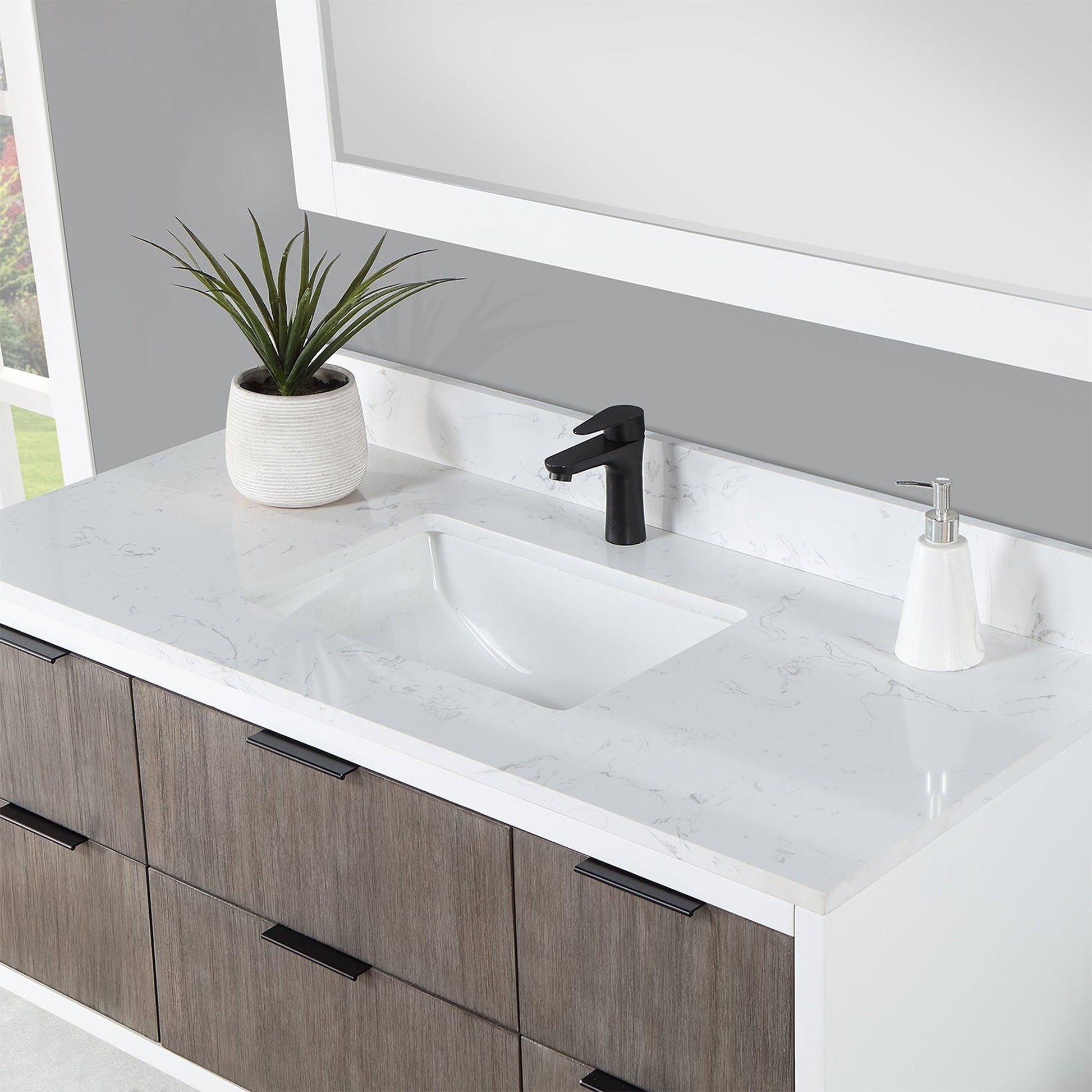 Altair Dione 48" Single Classical Gray Wall-Mounted Bathroom Vanity Set With Mirror, Aosta White Composite Stone Top, Single Rectangular Undermount Ceramic Sink, Overflow, and Backsplash