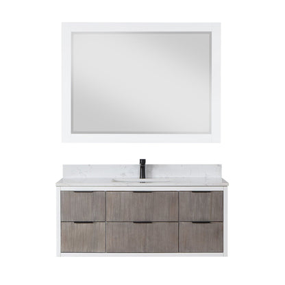 Altair Dione 48" Single Classical Gray Wall-Mounted Bathroom Vanity Set With Mirror, Aosta White Composite Stone Top, Single Rectangular Undermount Ceramic Sink, Overflow, and Backsplash