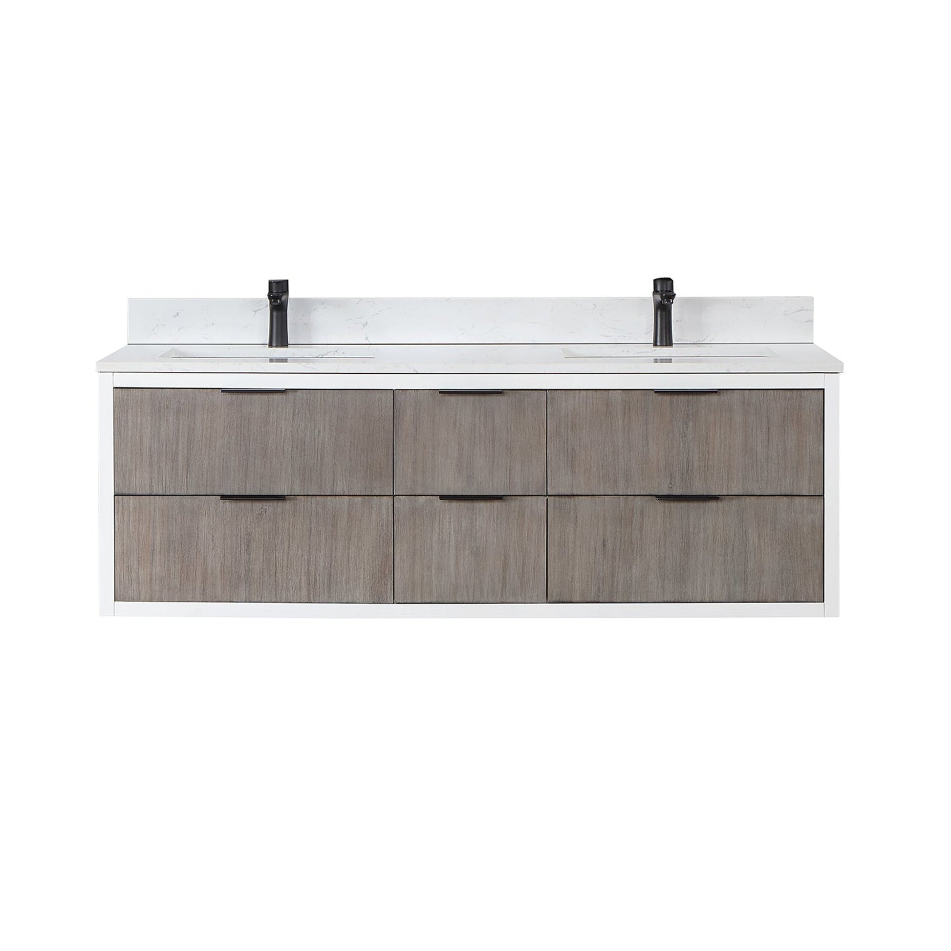 Altair Dione 60" Double Classical Gray Wall-Mounted Bathroom Vanity Set With Aosta White Composite Stone Top, Double Rectangular Undermount Ceramic Sinks, Overflow, and Backsplash