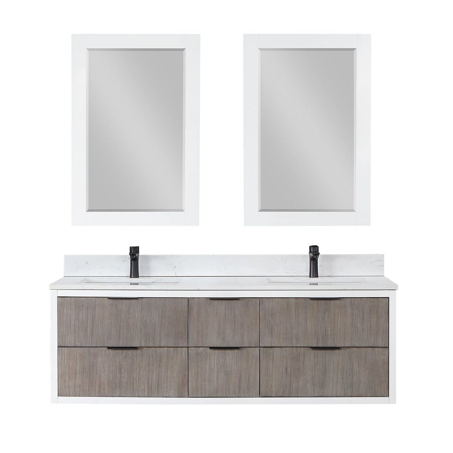 Altair Dione 60" Double Classical Gray Wall-Mounted Bathroom Vanity Set With Mirror, Aosta White Composite Stone Top, Double Rectangular Undermount Ceramic Sinks, Overflow, and Backsplash