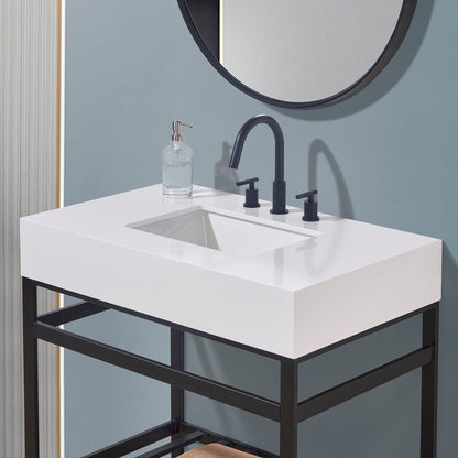 Altair Edolo 36" x 22" Snow White Apron Composite Stone Bathroom Vanity Top With White SInk