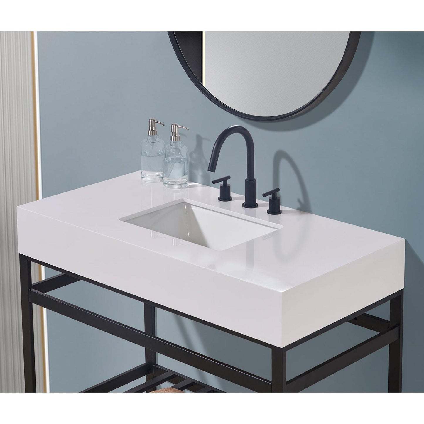 Altair Edolo 42" x 22" Snow White Apron Composite Stone Bathroom Vanity Top With White SInk