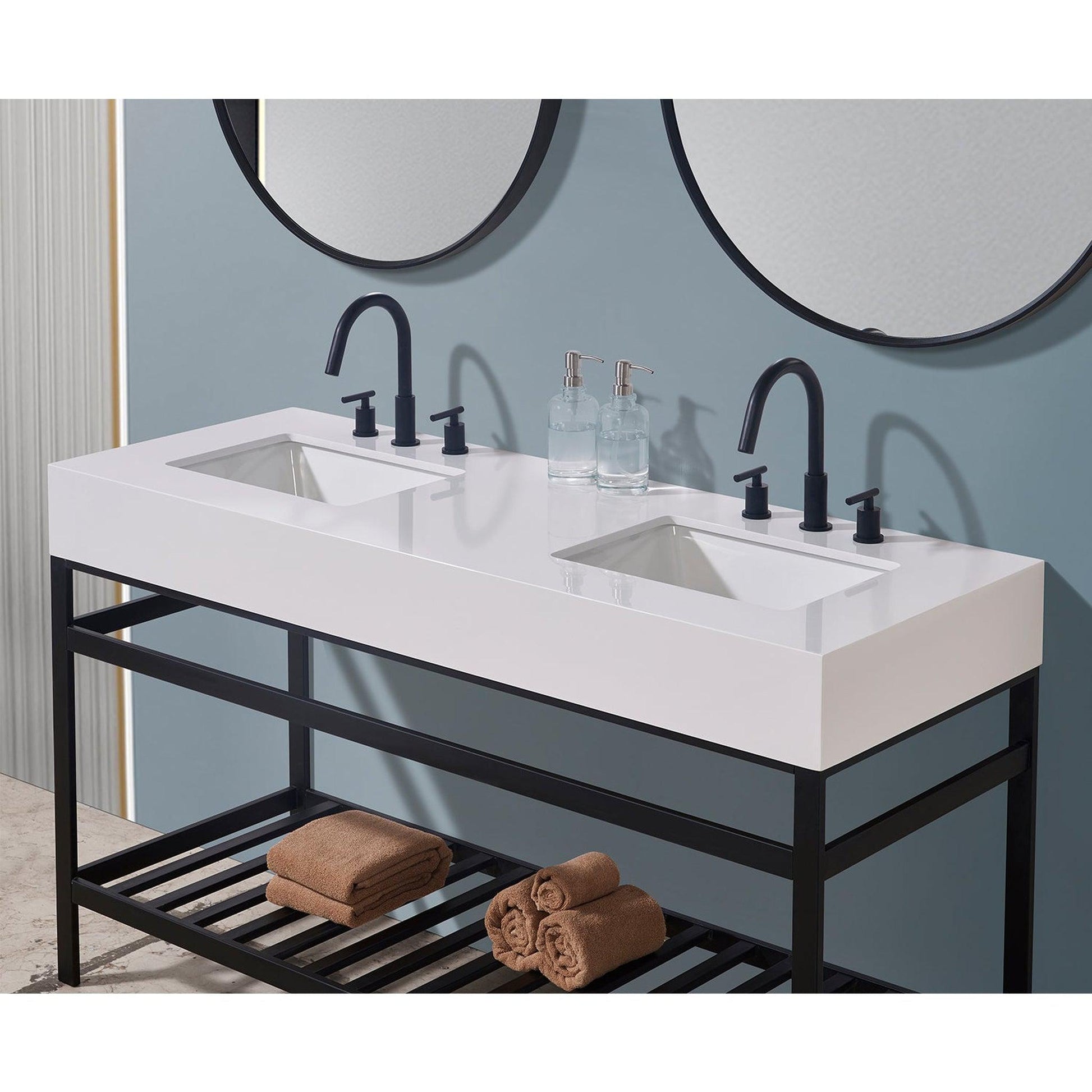 Altair Edolo 60" x 22" Snow White Apron Composite Stone Bathroom Vanity Top With White SInk