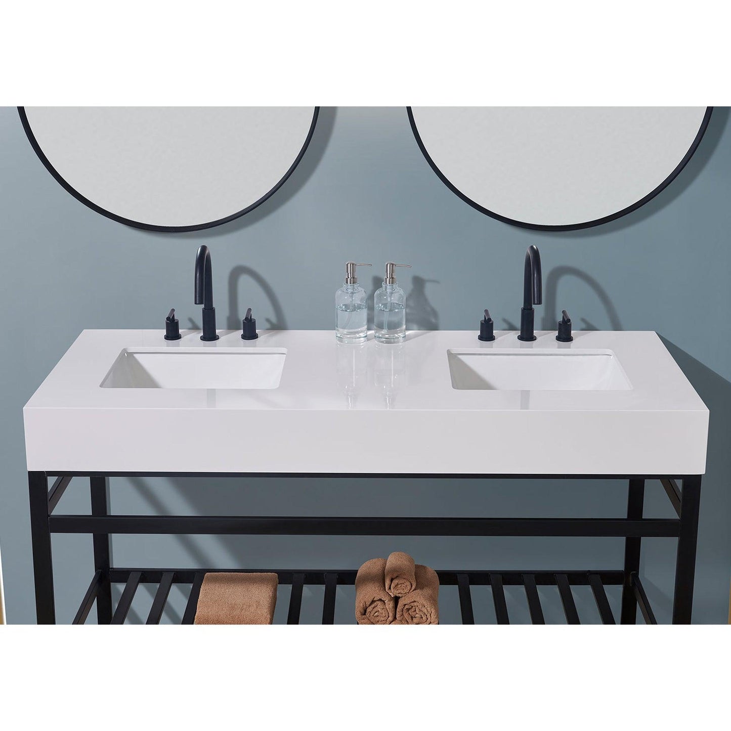 Altair Edolo 60" x 22" Snow White Apron Composite Stone Bathroom Vanity Top With White SInk