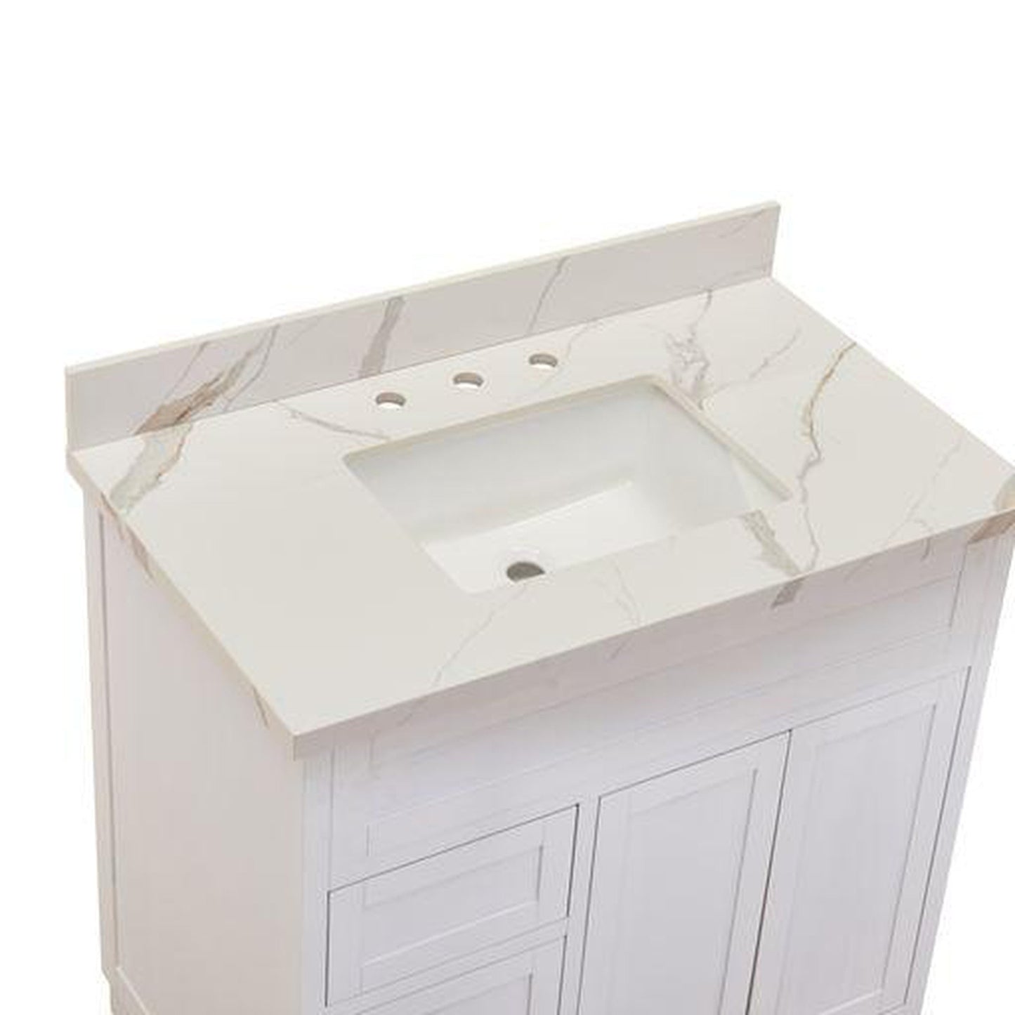 Altair Eivissa 37" x 22" Calacatta White Composite Stone Bathroom Vanity Top With White SInk