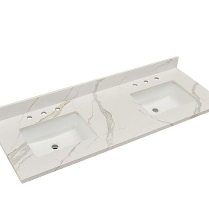 Altair Eivissa 61" x 22" Calacatta White Composite Stone Bathroom Vanity Top With White SInk