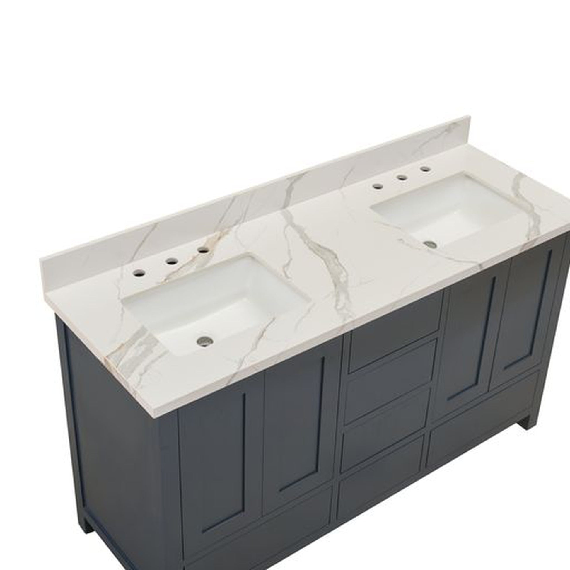 Altair Eivissa 61" x 22" Calacatta White Composite Stone Bathroom Vanity Top With White SInk