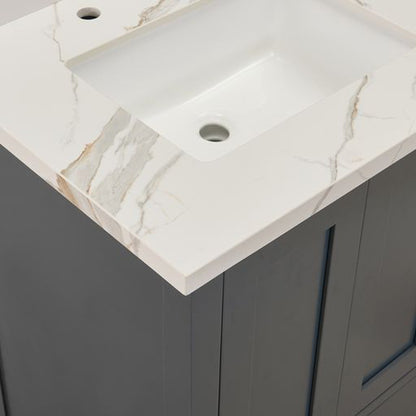Altair Eivissa 61" x 22" Calacatta White Composite Stone Bathroom Vanity Top With White SInk