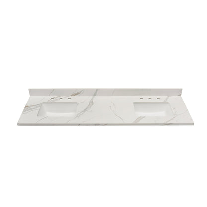Altair Eivissa 73" x 22" Calacatta White Composite Stone Bathroom Vanity Top With White SInk