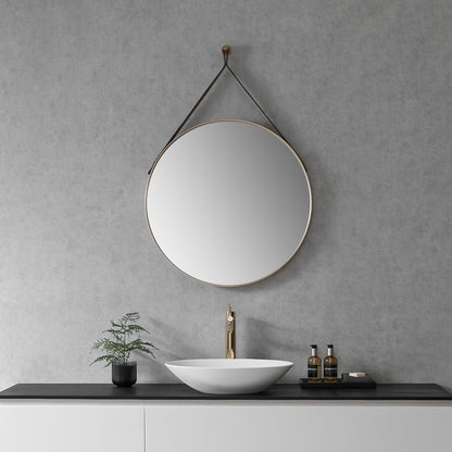 Altair Epoca 28" Round Brushed Gold Aluminum Framed Wall-Mounted Mirror