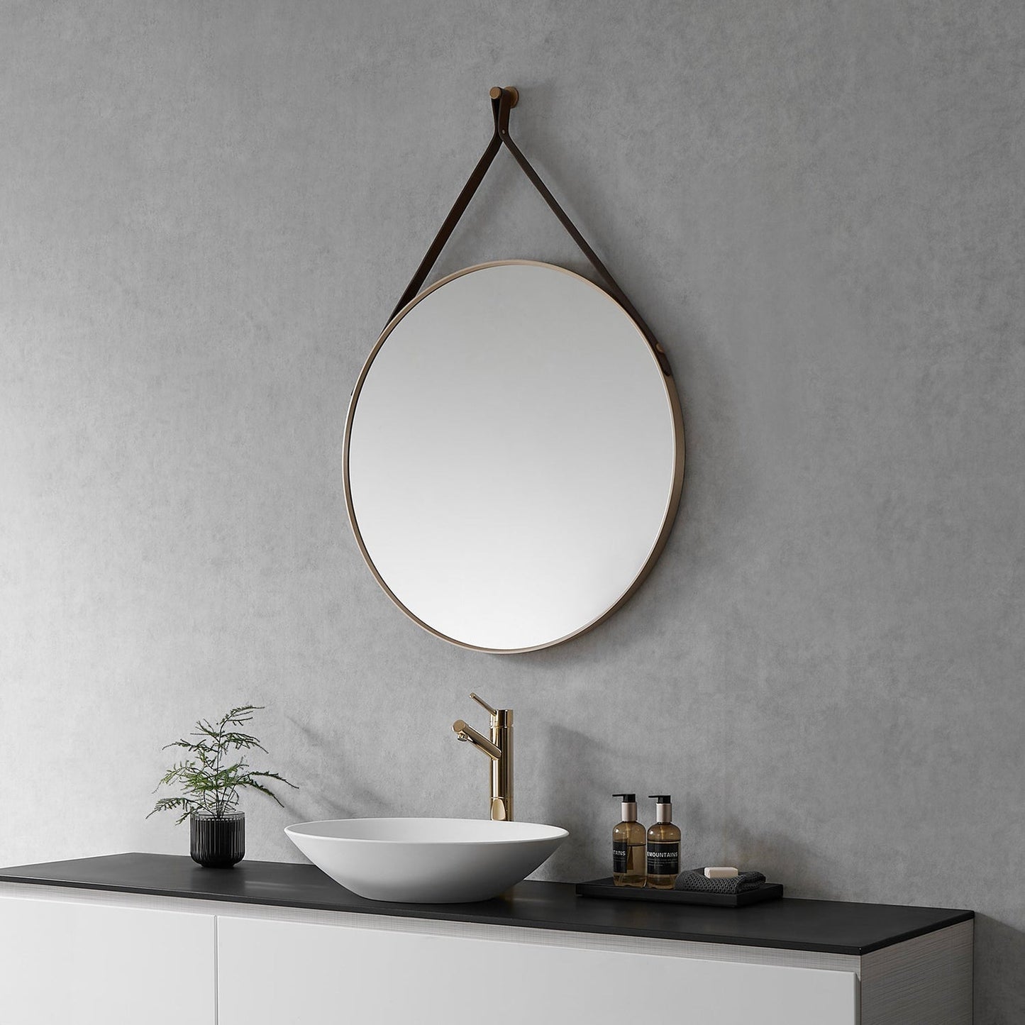 Altair Epoca 28" Round Brushed Gold Aluminum Framed Wall-Mounted Mirror