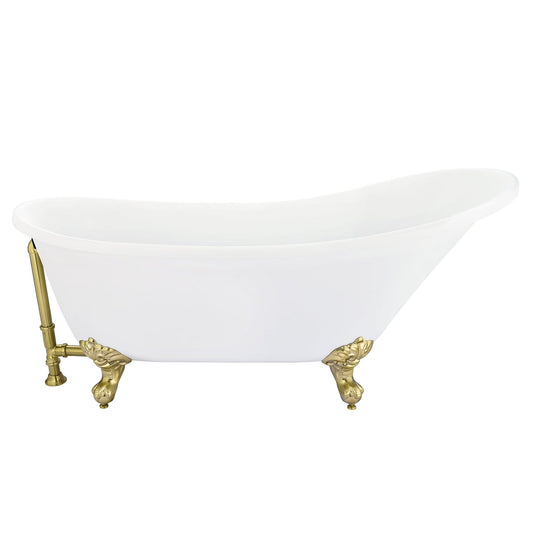 Altair Fandi 64" x 28" White Acrylic Clawfoot Bathtub With Brushed Brass Drain and Overflow