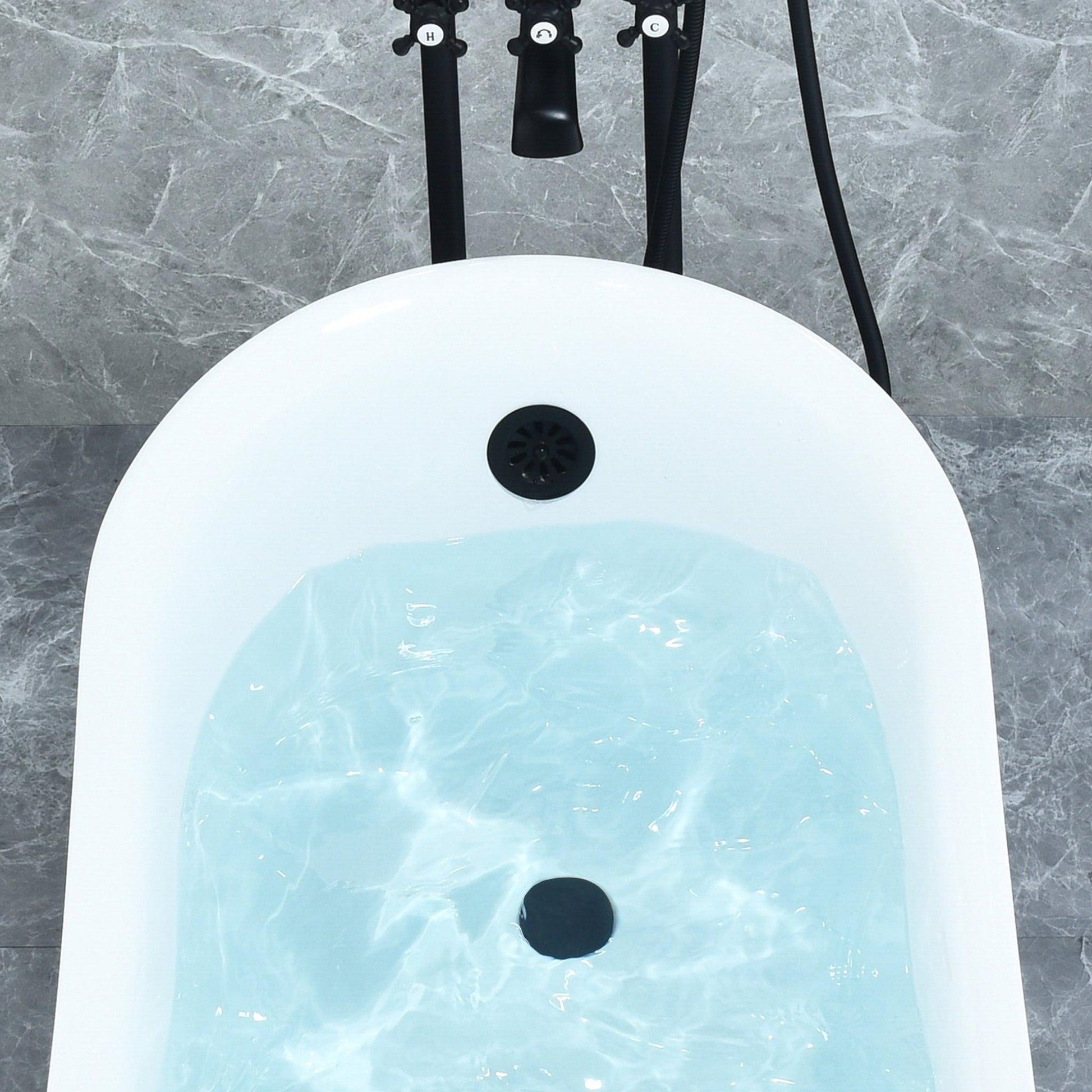 Altair Fandi 64" x 28" White Acrylic Clawfoot Bathtub With Matte Black Drain and Overflow