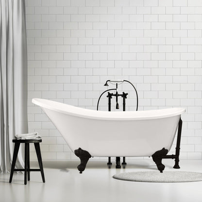 Altair Fandi 64" x 28" White Acrylic Clawfoot Bathtub With Matte Black Drain and Overflow