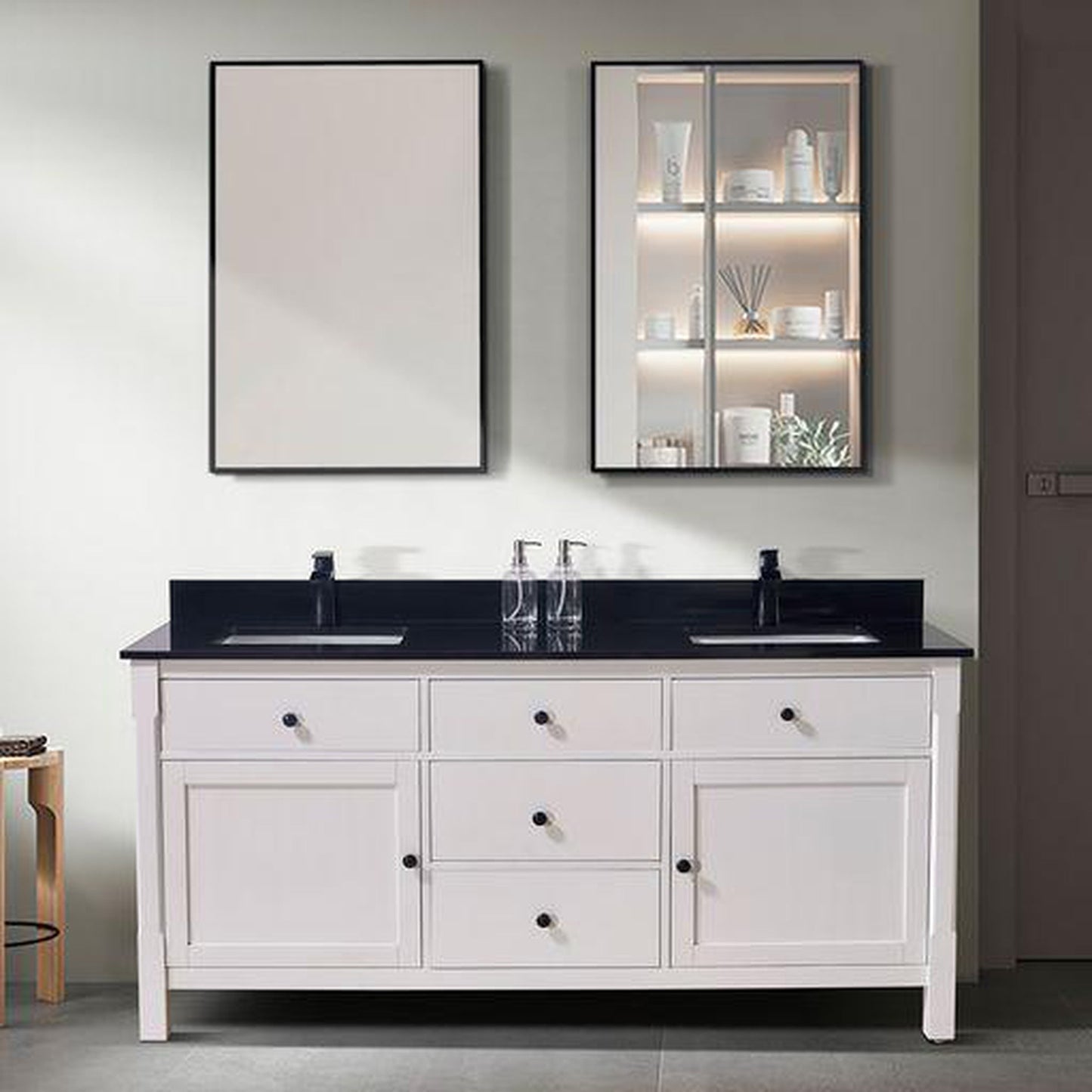 Altair Feltre 73" x 22" Imperial Black Composite Stone Bathroom Vanity Top With White SInk