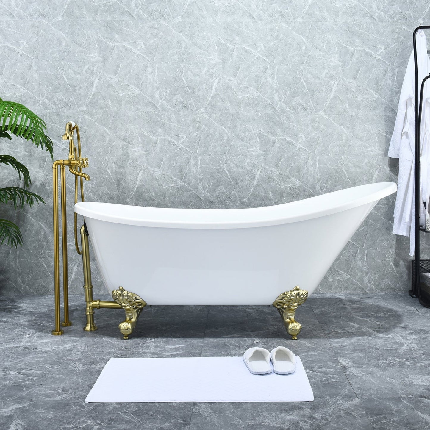 Altair Forcé Brushed Gold Vintage Style Cross Handle Claw Foot Freestanding Bathtub Faucet With Handshower