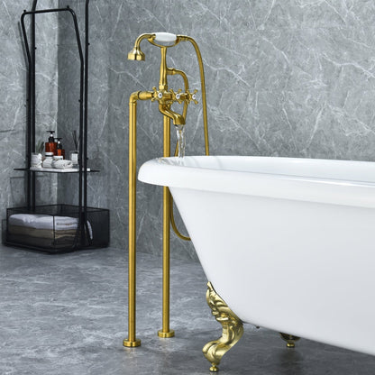 Altair Forcé Brushed Gold Vintage Style Cross Handle Claw Foot Freestanding Bathtub Faucet With Handshower