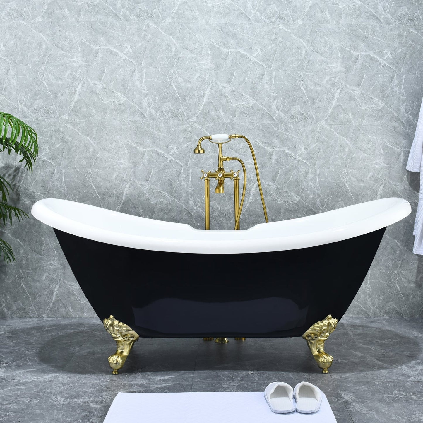 Altair Forcé Brushed Gold Vintage Style Cross Handle Claw Foot Freestanding Bathtub Faucet With Handshower