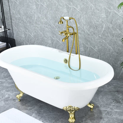 Altair Forcé Brushed Gold Vintage Style Cross Handle Claw Foot Freestanding Bathtub Faucet With Handshower