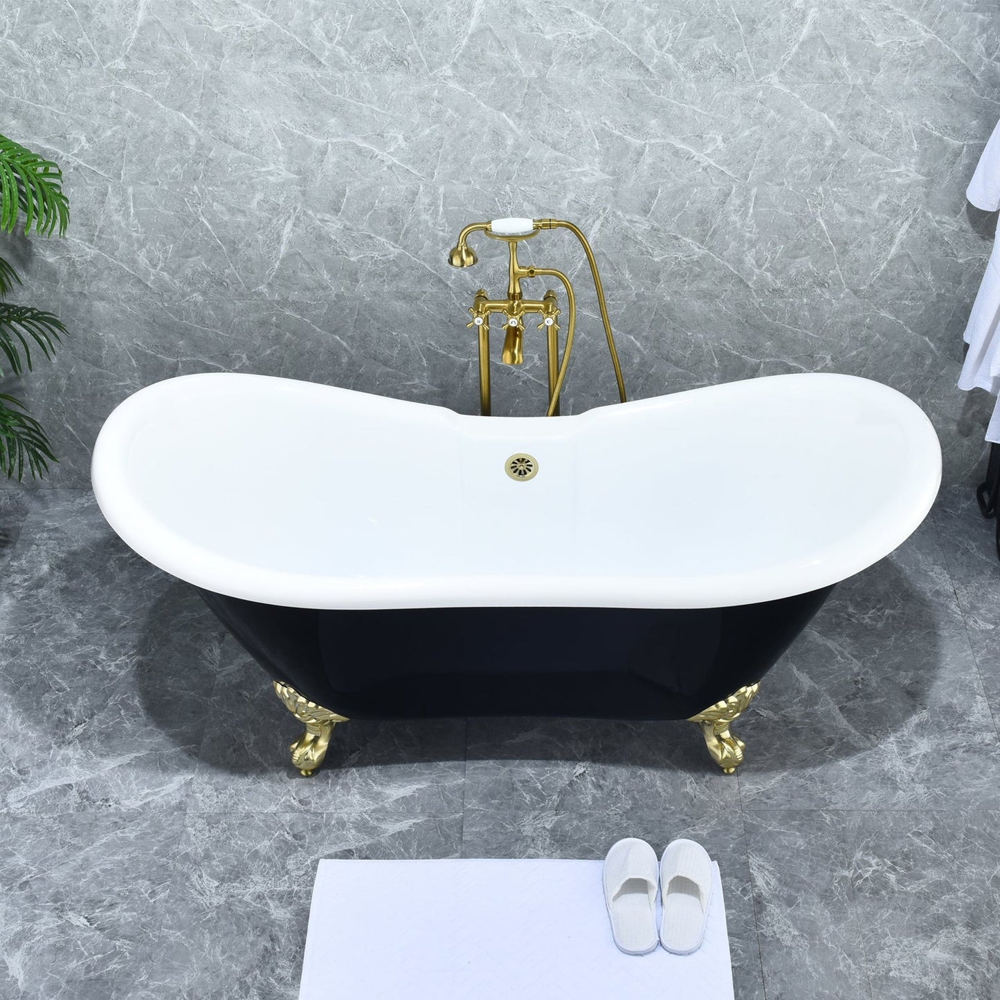 Altair Forcé Brushed Gold Vintage Style Cross Handle Claw Foot Freestanding Bathtub Faucet With Handshower