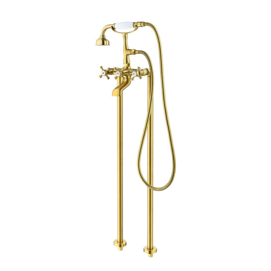 Altair Forcé Brushed Gold Vintage Style Cross Handle Claw Foot Freestanding Bathtub Faucet With Handshower