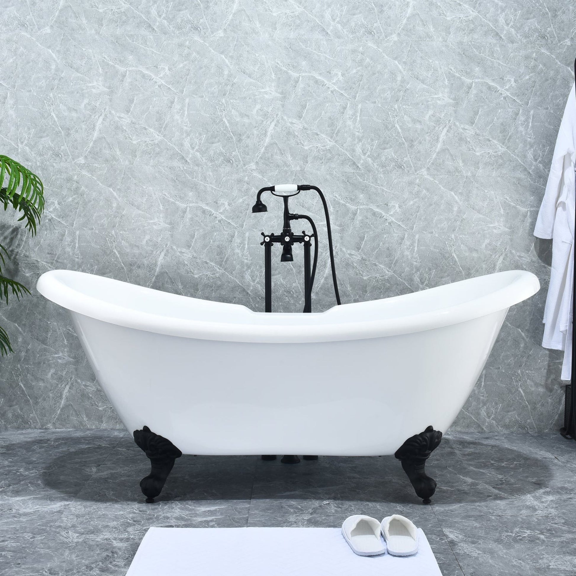 Altair Forcé Matte Black Vintage Style Cross Handle Claw Foot Freestanding Bathtub Faucet With Handshower