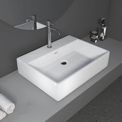 Altair Fremont 24" Rectangular White Ceramic Bathroom Vanity Vessel Sink With Overflow