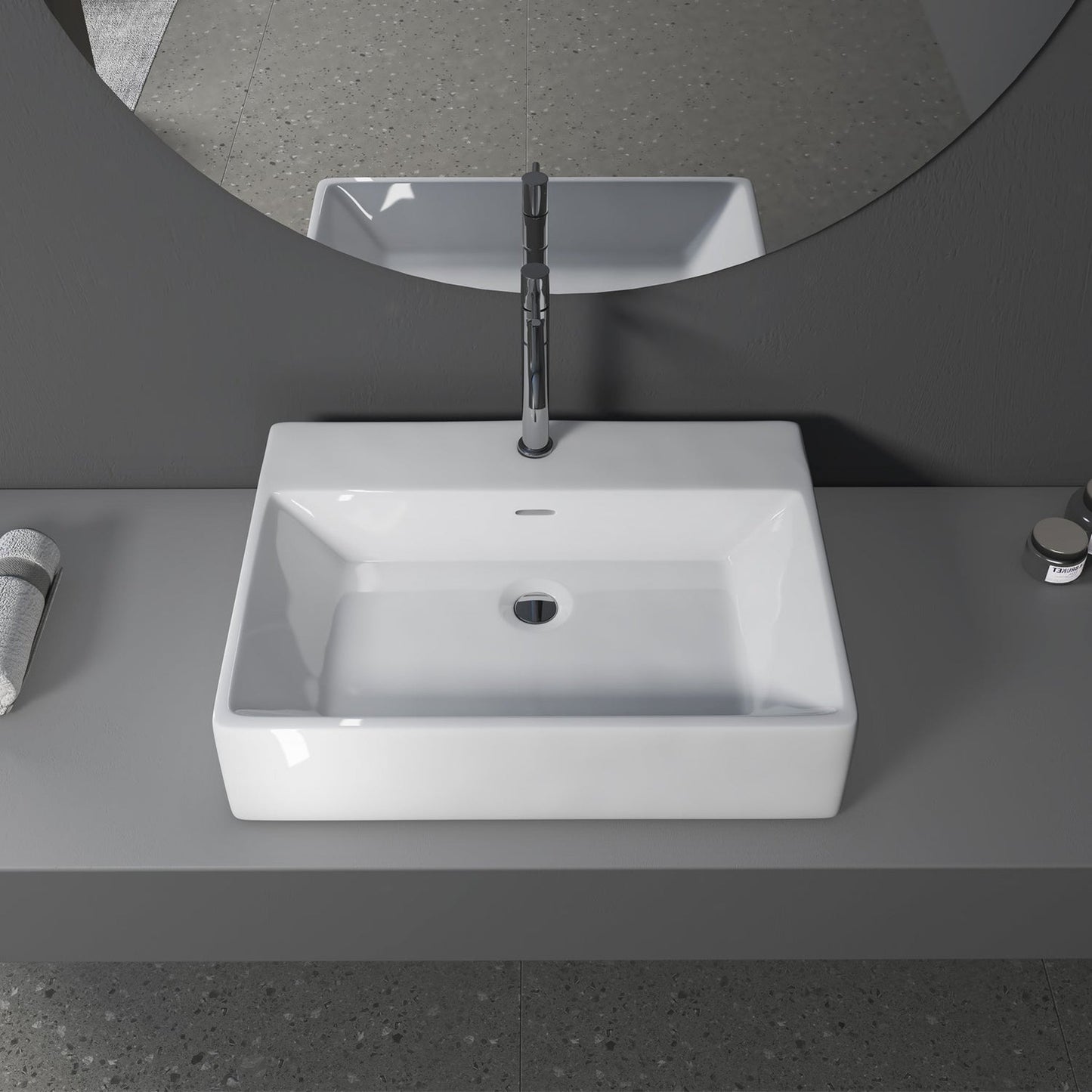 Altair Fremont 24" Rectangular White Ceramic Bathroom Vanity Vessel Sink With Overflow