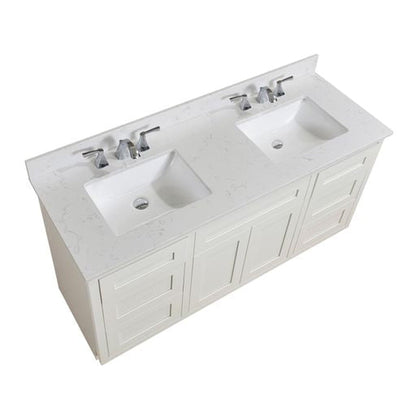 Altair Frosinone 61" x 22" Jazz White Composite Stone Bathroom Vanity Top With White SInk
