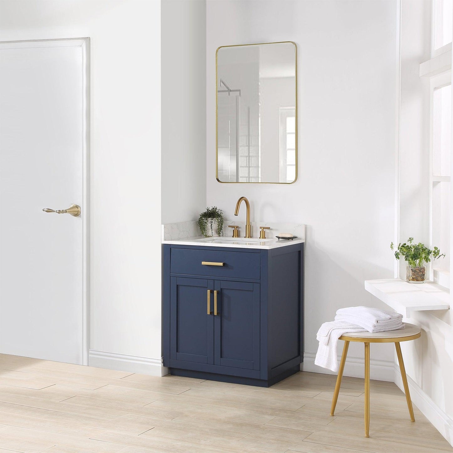 Altair Gavino 30" Royal Blue Freestanding Single Bathroom Vanity Set With Grain White Composite Stone Top, Single Rectangular Undermount Ceramic Sink, Overflow, Sidesplash, and Backsplash