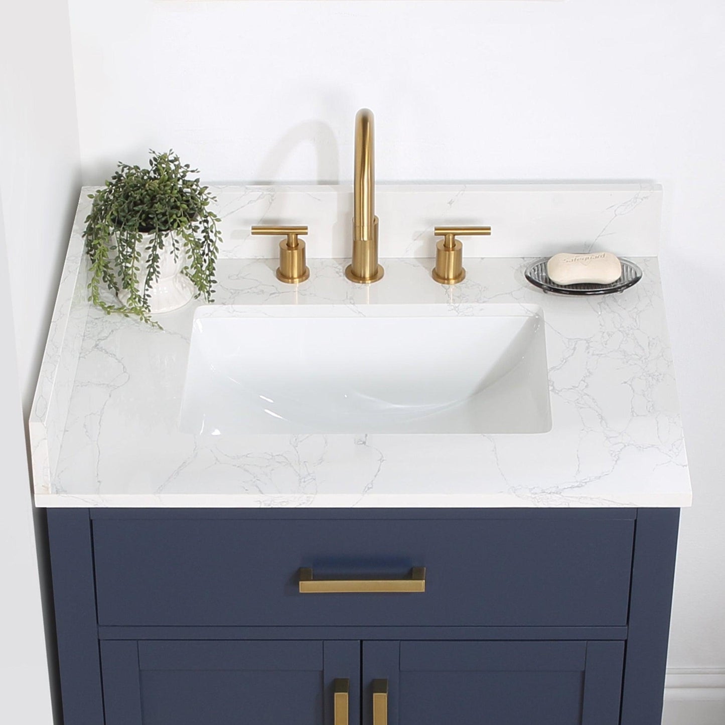 Altair Gavino 30" Royal Blue Freestanding Single Bathroom Vanity Set With Grain White Composite Stone Top, Single Rectangular Undermount Ceramic Sink, Overflow, Sidesplash, and Backsplash