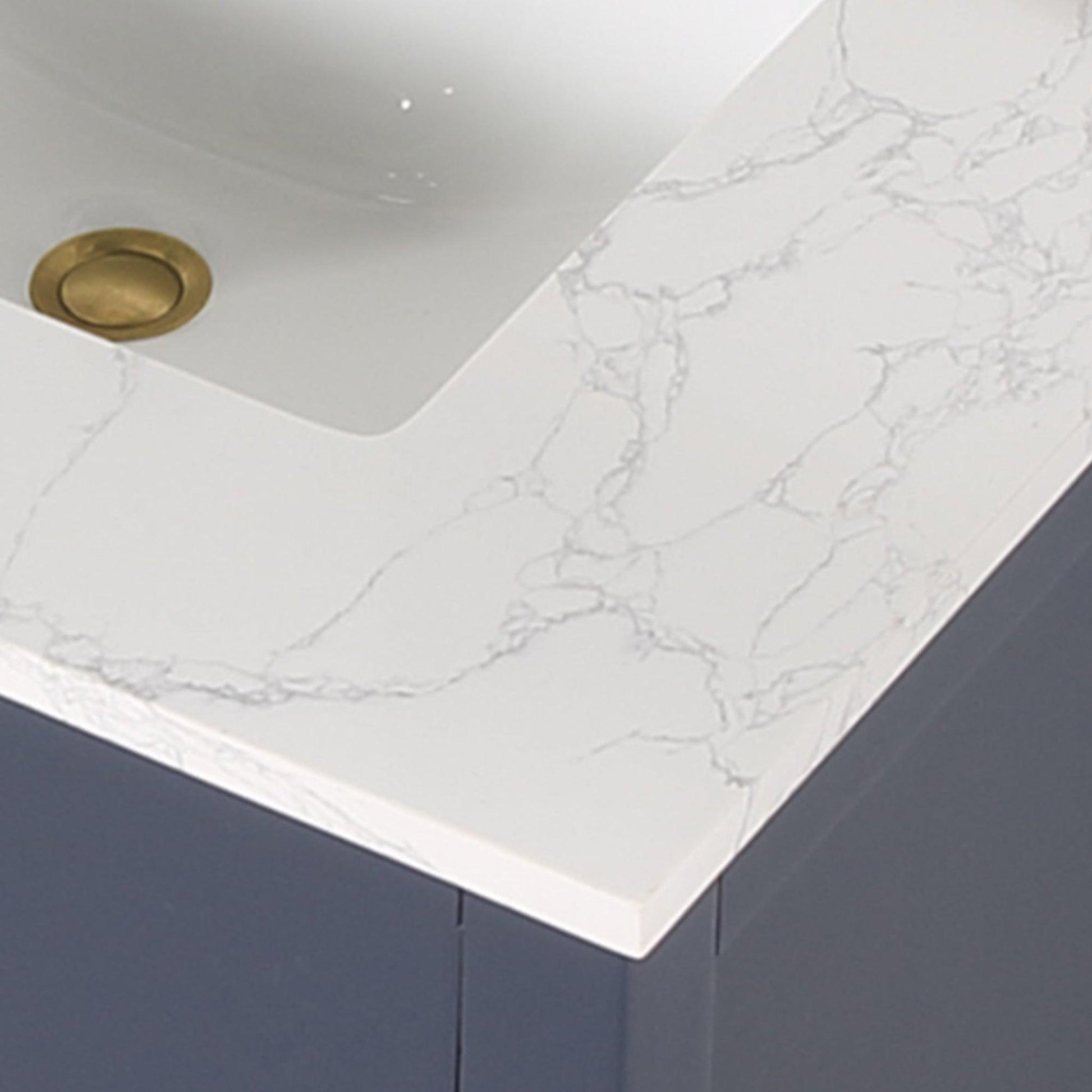 Altair Gavino 30" Royal Blue Freestanding Single Bathroom Vanity Set With Mirror, Grain White Composite Stone Top, Single Rectangular Undermount Ceramic Sink, Overflow, Sidesplash, and Backsplash