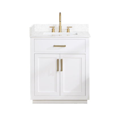 Altair Gavino 30" White Freestanding Single Bathroom Vanity Set With Grain White Composite Stone Top, Single Rectangular Undermount Ceramic Sink, Overflow, Sidesplash, and Backsplash