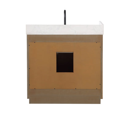 Altair Gavino 36" Light Brown Freestanding Single Bathroom Vanity Set With Grain White Composite Stone Top, Single Rectangular Undermount Ceramic Sink, Overflow, Sidesplash, and Backsplash
