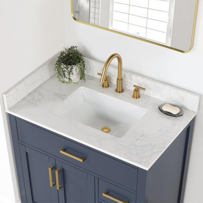 Altair Gavino 36" Royal Blue Freestanding Single Bathroom Vanity Set With Grain White Composite Stone Top, Single Rectangular Undermount Ceramic Sink, Overflow, Sidesplash, and Backsplash