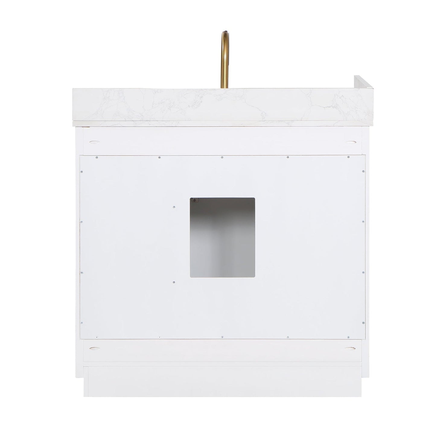 Altair Gavino 36" White Freestanding Single Bathroom Vanity Set With Grain White Composite Stone Top, Single Rectangular Undermount Ceramic Sink, Overflow, Sidesplash, and Backsplash