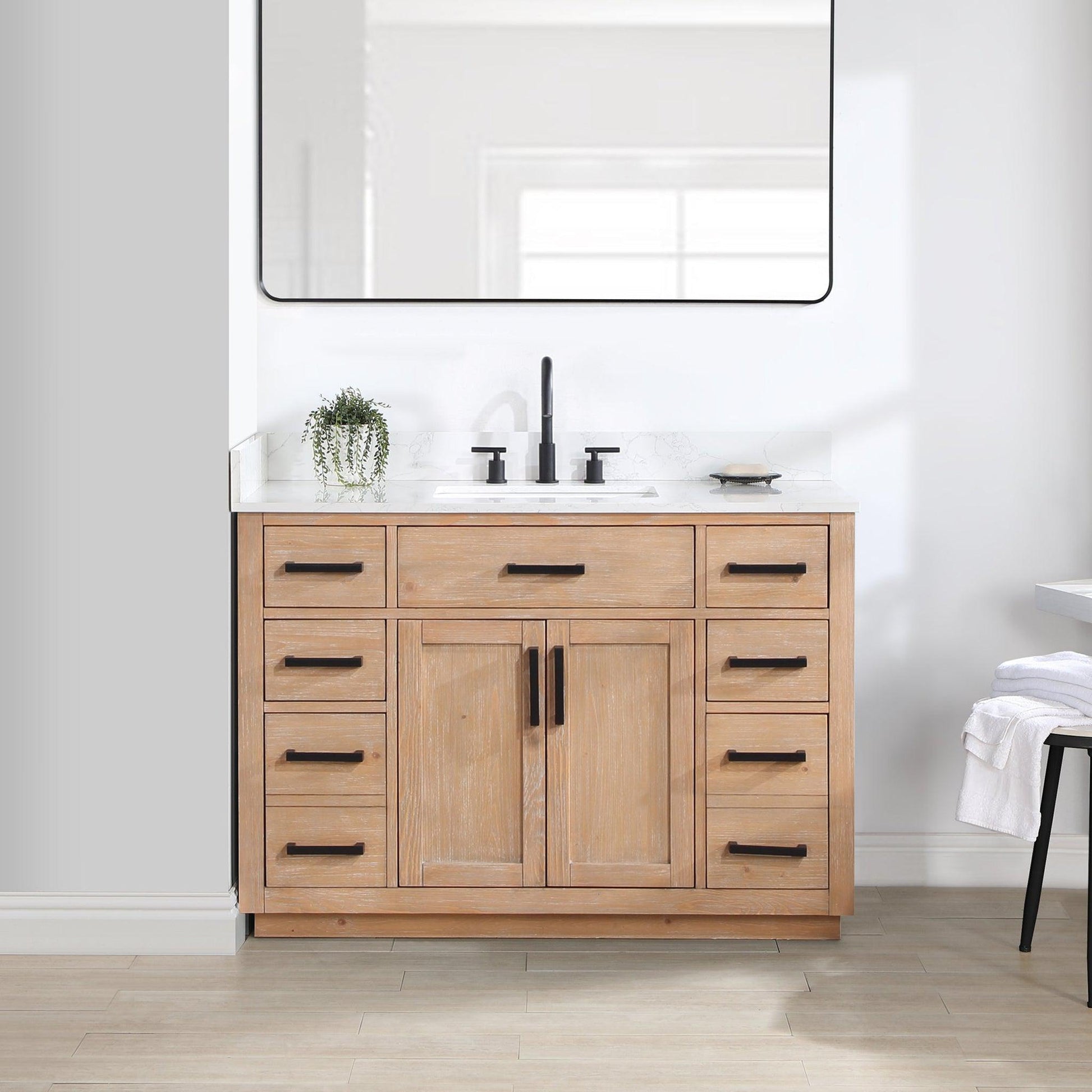 Altair Gavino 48" Light Brown Freestanding Single Bathroom Vanity Set With Grain White Composite Stone Top, Single Rectangular Undermount Ceramic Sink, Overflow, Sidesplash, and Backsplash