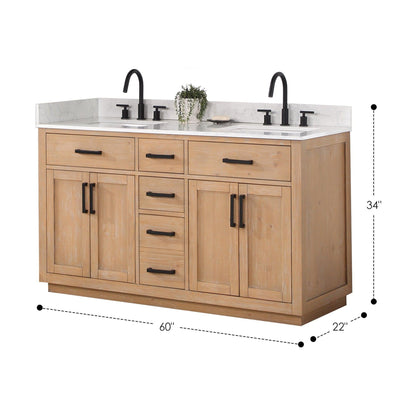 Altair Gavino 48" Light Brown Freestanding Single Bathroom Vanity Set With Grain White Composite Stone Top, Single Rectangular Undermount Ceramic Sink, Overflow, Sidesplash, and Backsplash